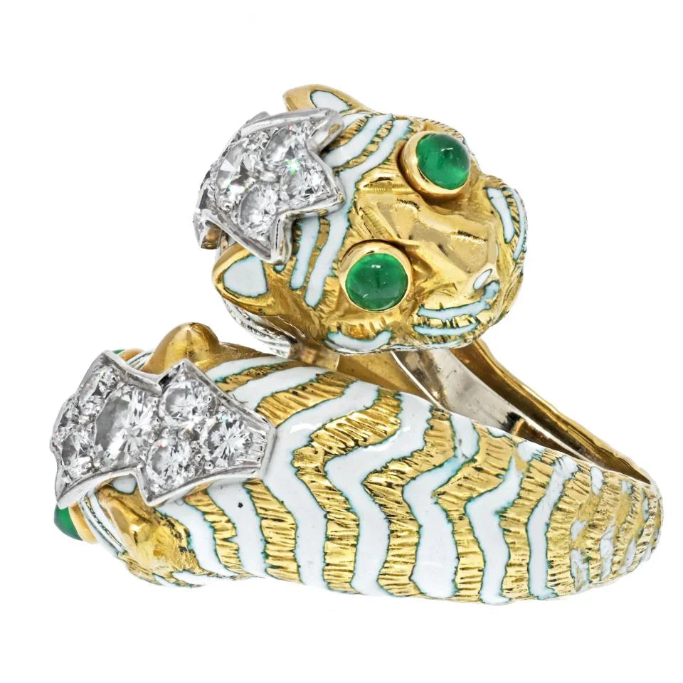 David Webb Platinum & 18K Yellow Gold Crossover Tiger Ring - The Back Vault