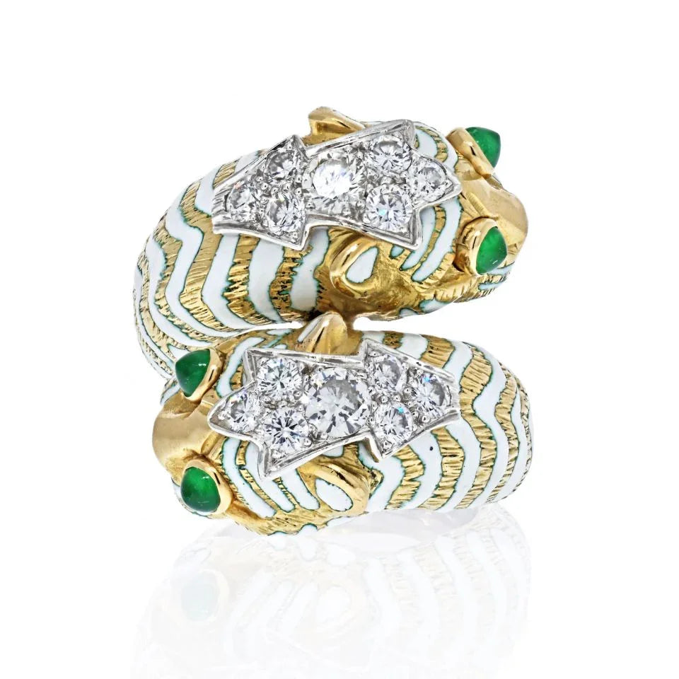 David Webb Platinum & 18K Yellow Gold Crossover Tiger Ring - The Back Vault