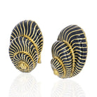 David Webb Platinum & 18K Yellow Gold Black Enamel Seashell Earrings - The Back Vault