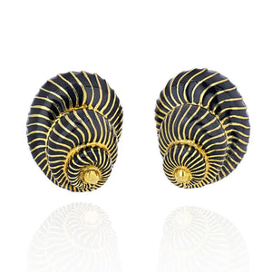 David Webb Platinum & 18K Yellow Gold Black Enamel Seashell Earrings