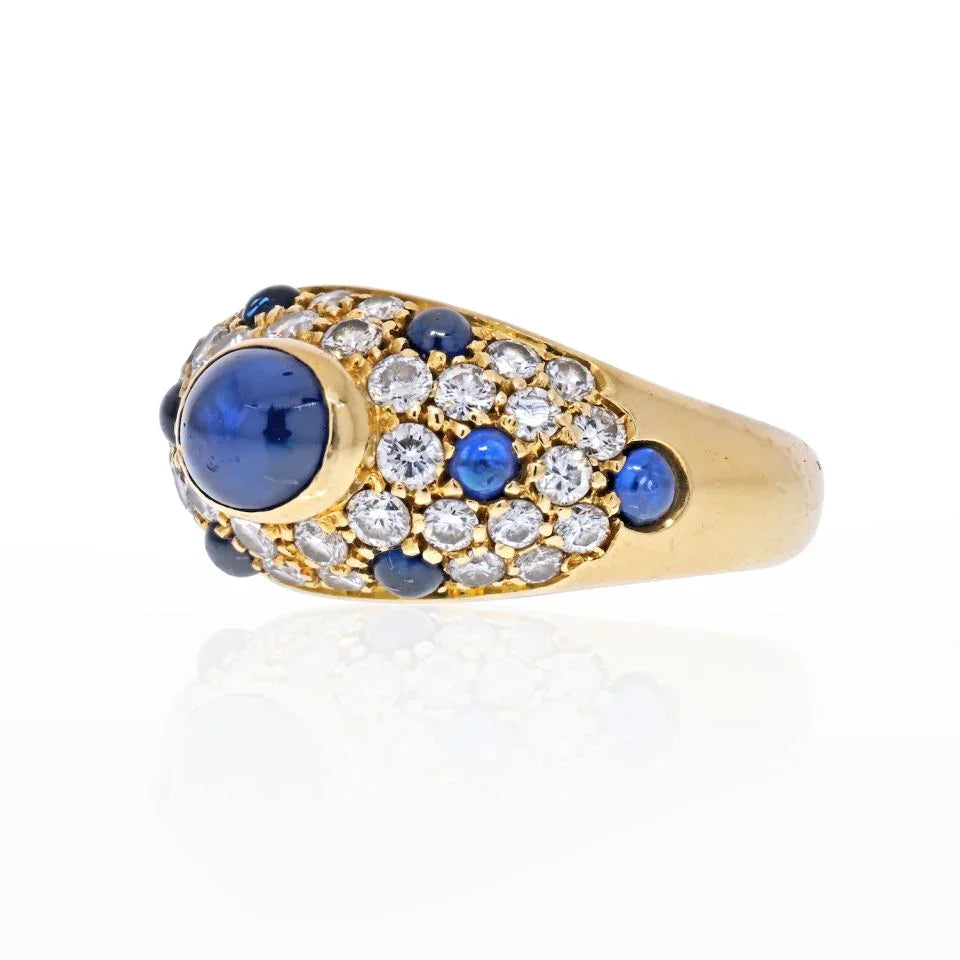 Cartier 18K Yellow Gold Cabochon Sapphire Diamond Ring - The Back Vault