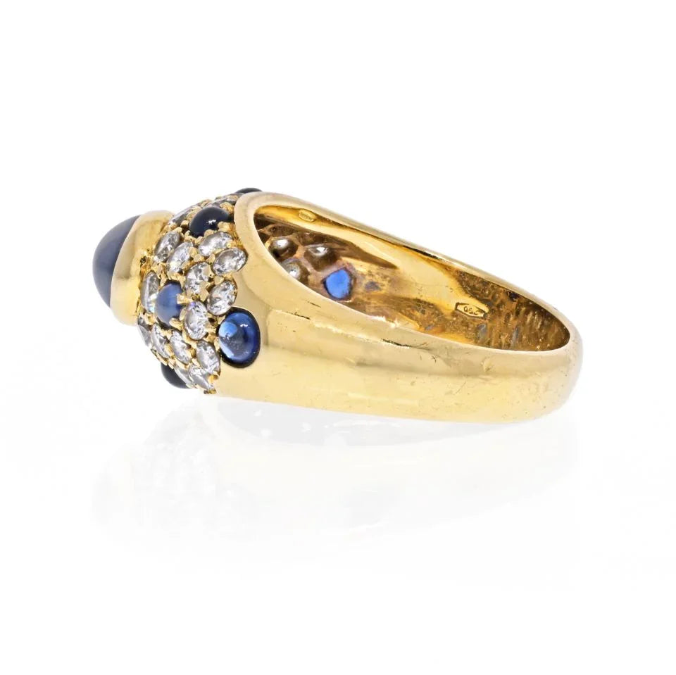Cartier 18K Yellow Gold Cabochon Sapphire Diamond Ring - The Back Vault