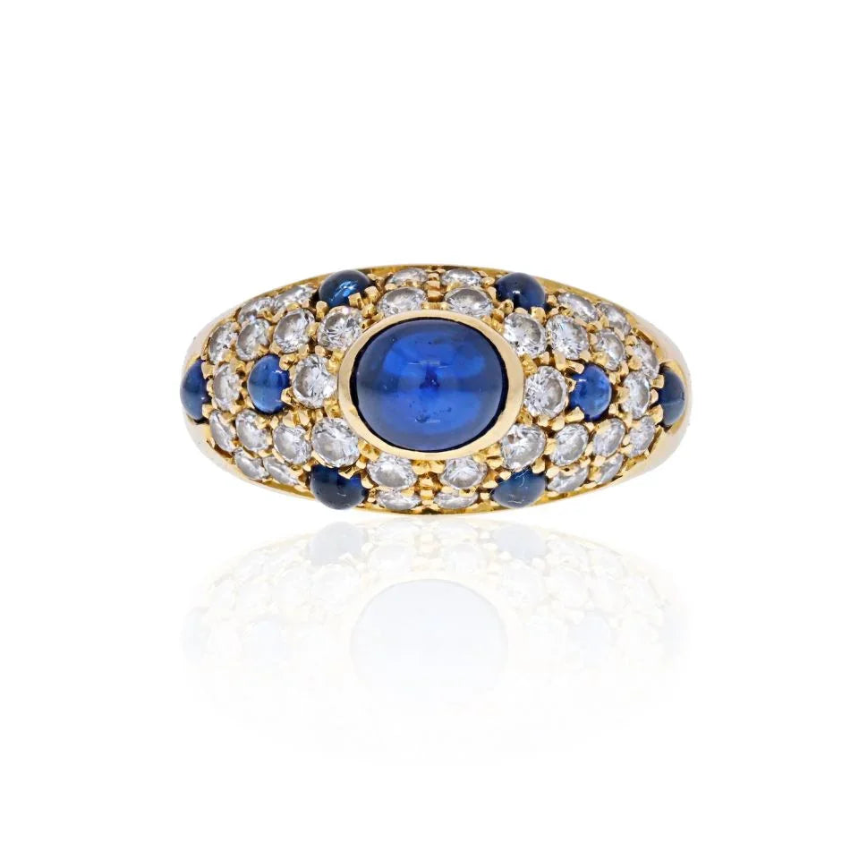 Cartier 18K Yellow Gold Cabochon Sapphire Diamond Ring - The Back Vault