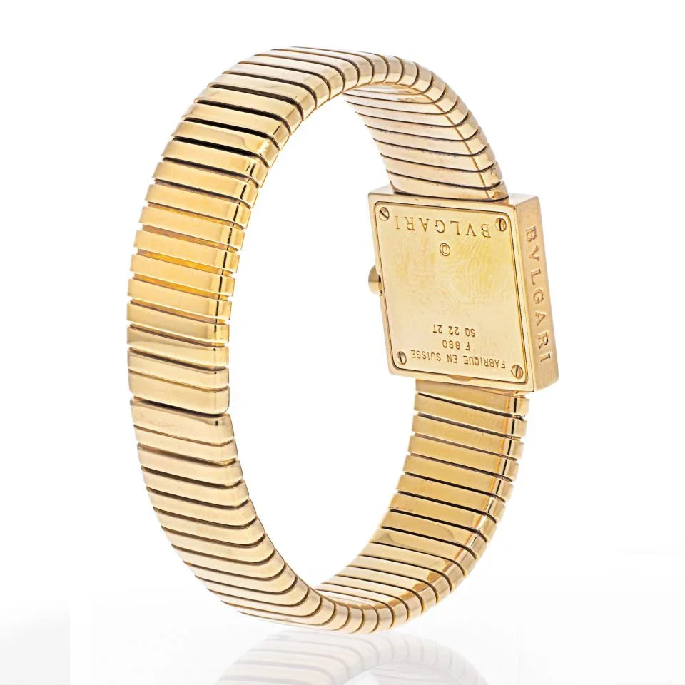 Bvlgari 18K Yellow Gold SQ 22 2T Quadrato Tubogas Diamond Bezel Women Watch - The Back Vault