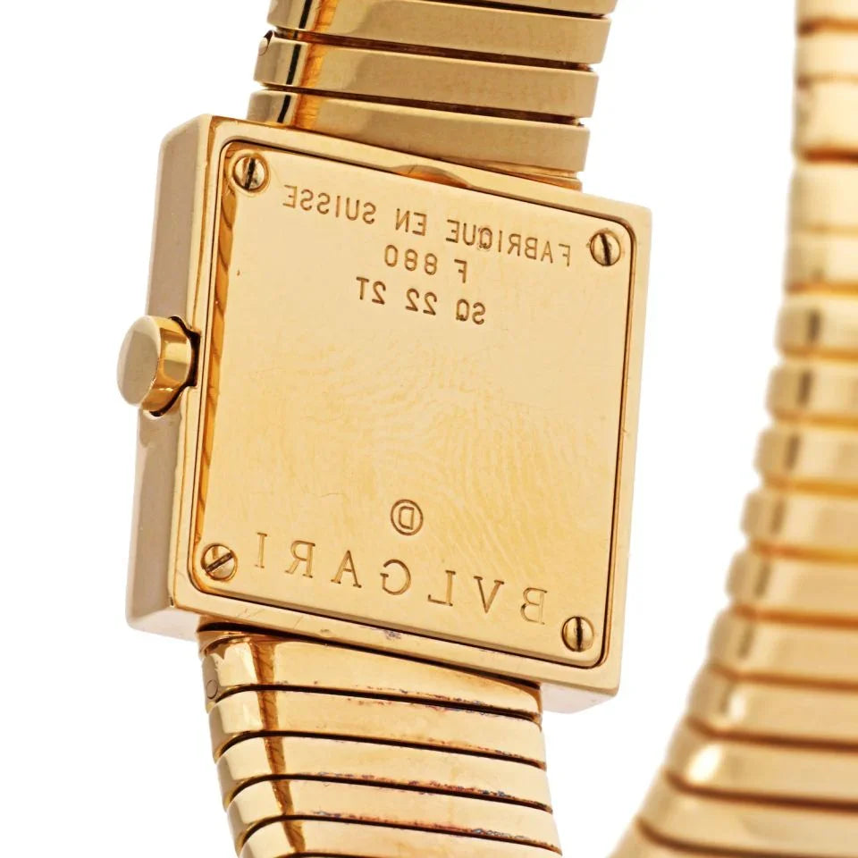 Bvlgari 18K Yellow Gold SQ 22 2T Quadrato Tubogas Diamond Bezel Women Watch - The Back Vault