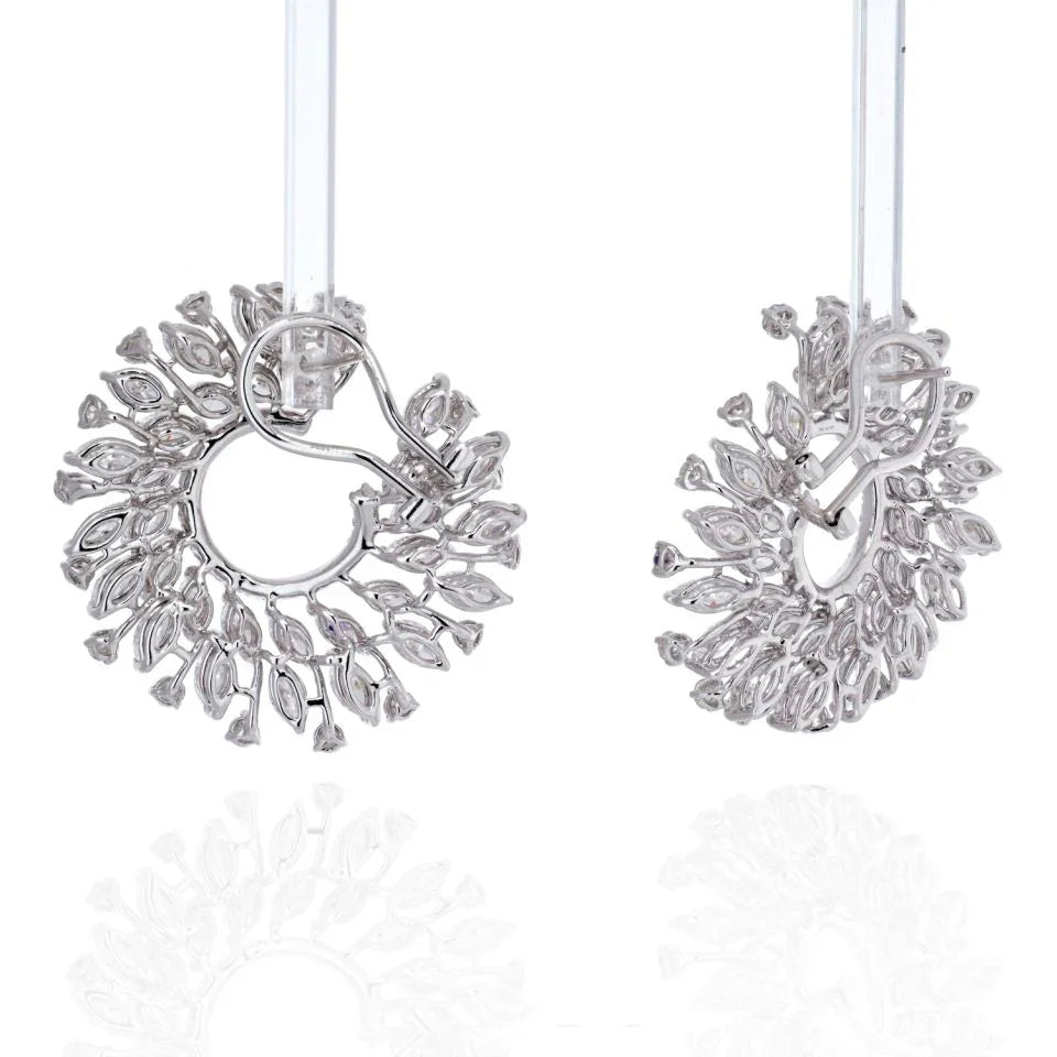 18K White Gold 13 Carats Round Diamond Openwork Hoop Earrings - The Back Vault
