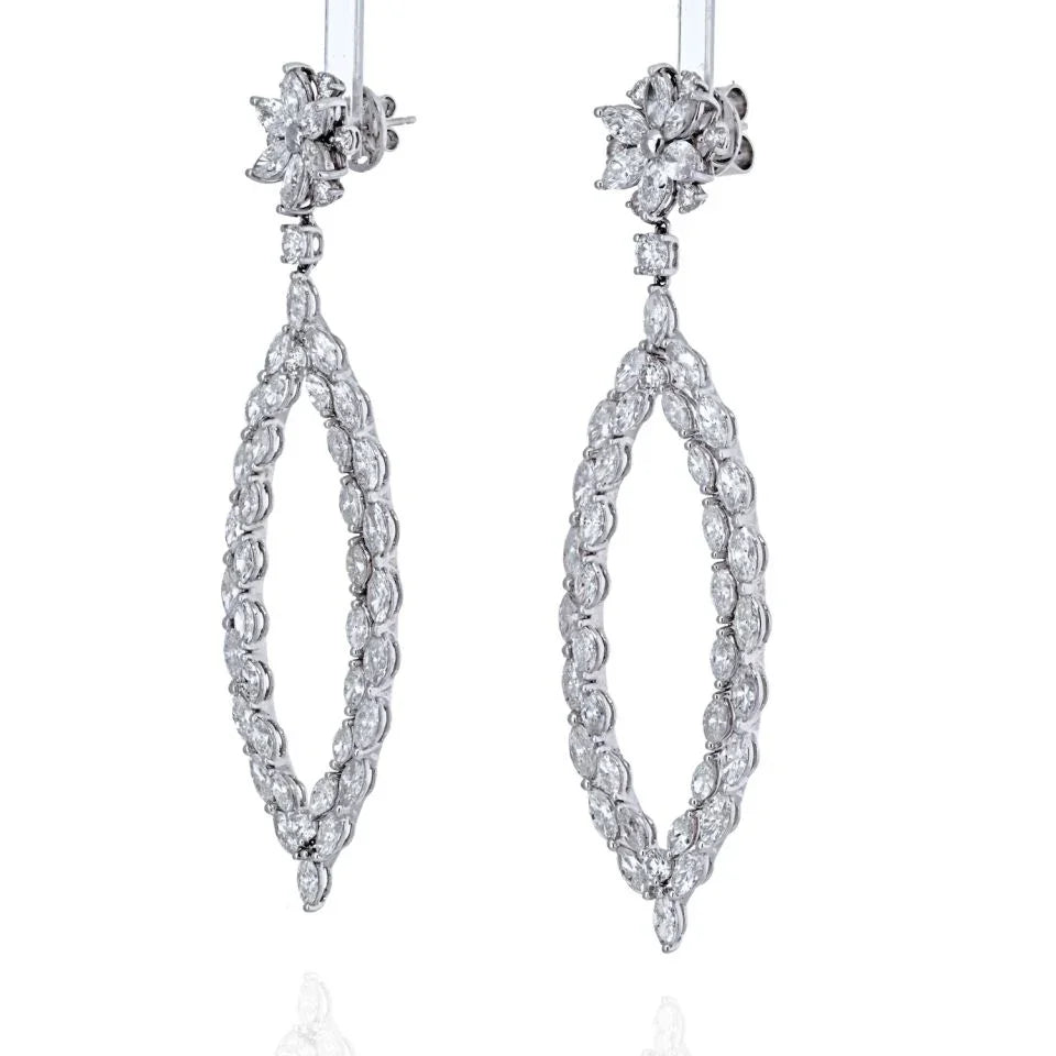 18K White Gold 16 Carat Marquise Round Dangling Drop Earrings - The Back Vault