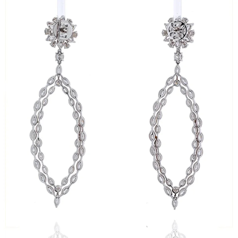 18K White Gold 16 Carat Marquise Round Dangling Drop Earrings - The Back Vault