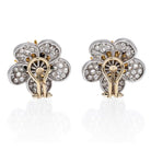 18K Yellow Gold 8 Carat Round Diamond And Green Emerald Flower Earrings - The Back Vault