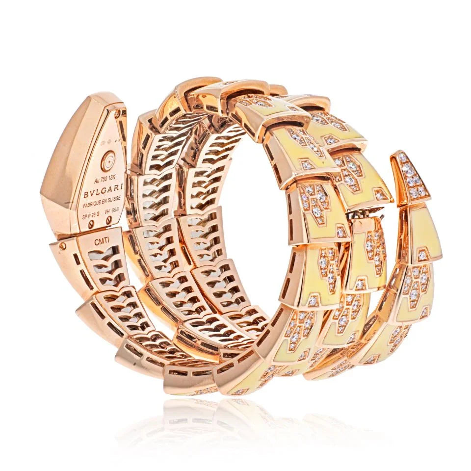 Bvlgari 18K Rose Gold Diamond Mother of Pearl Yellow Gold Serpenti Quartz Women Watch - The Back Vault