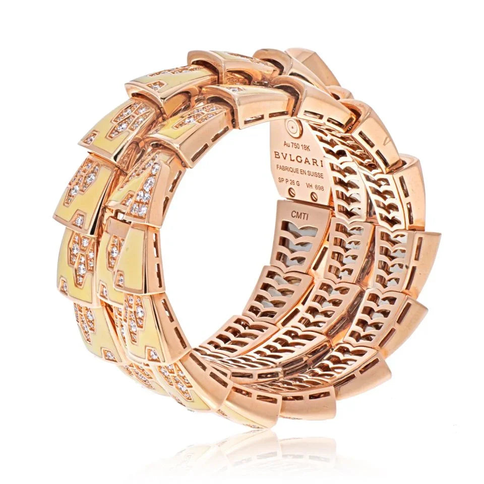 Bvlgari 18K Rose Gold Diamond Mother of Pearl Yellow Gold Serpenti Quartz Women Watch - The Back Vault