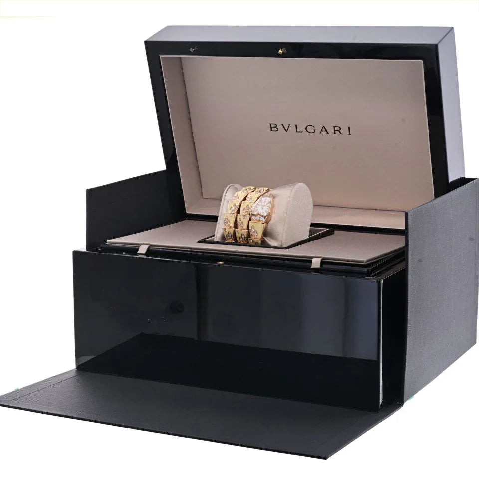 Bvlgari 18K Rose Gold Diamond Mother of Pearl Yellow Gold Serpenti Quartz Women Watch - The Back Vault
