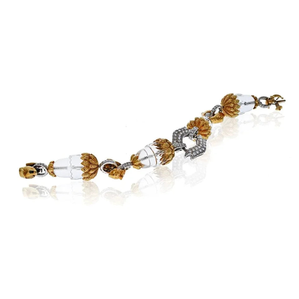 David Webb Platinum & 18K Yellow Gold Rock Crystal and Diamond Stations Bracelet - The Back Vault