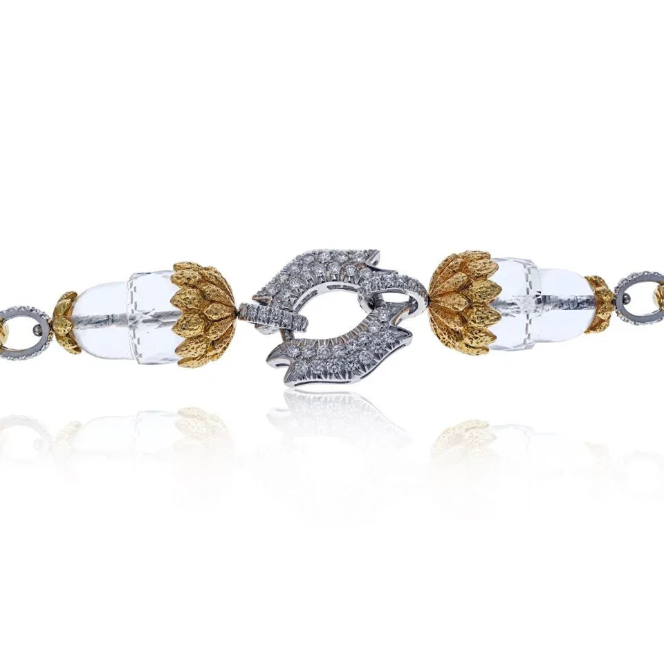 David Webb Platinum & 18K Yellow Gold Rock Crystal and Diamond Stations Bracelet - The Back Vault