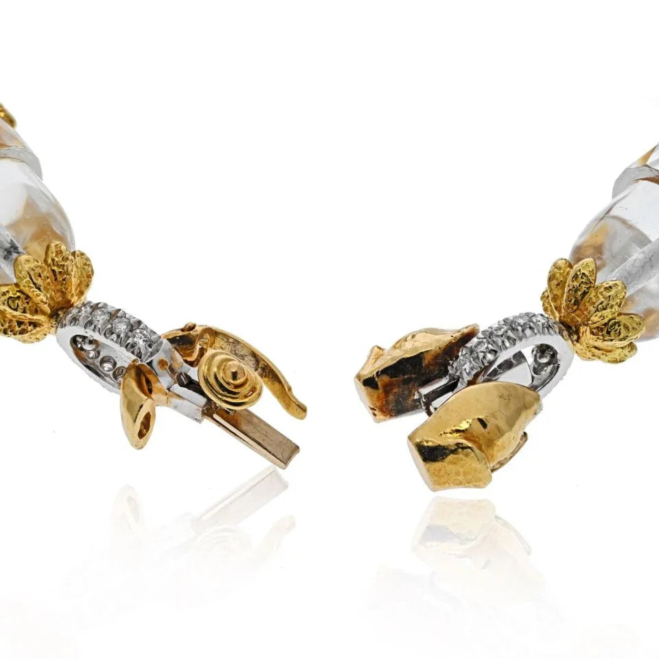 David Webb Platinum & 18K Yellow Gold Rock Crystal and Diamond Stations Bracelet - The Back Vault