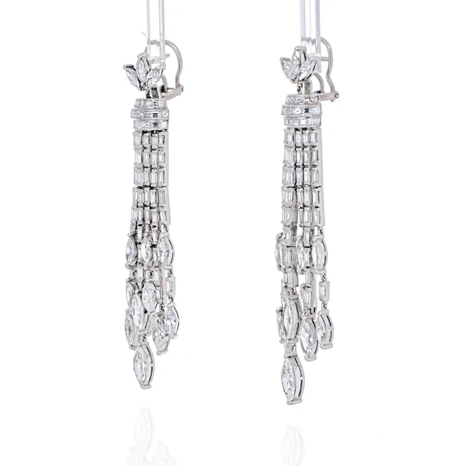 Platinum 27 Carat Diamond Hanging Chandelier Estate Earrings - The Back Vault