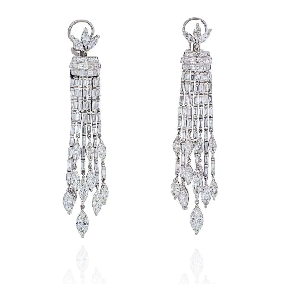 Platinum 27 Carat Diamond Hanging Chandelier Estate Earrings - The Back Vault