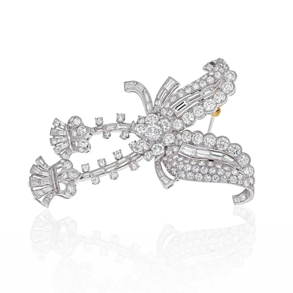 Platinum 12.50 Carat Diamond Dangling Cluster Brooch - The Back Vault