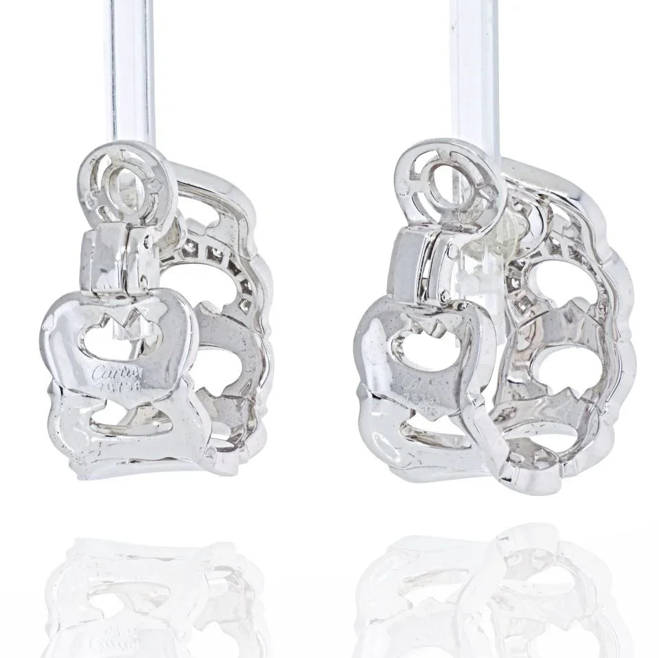 Cartier 18K White Gold Double C Diamond Hoop Earrings - The Back Vault