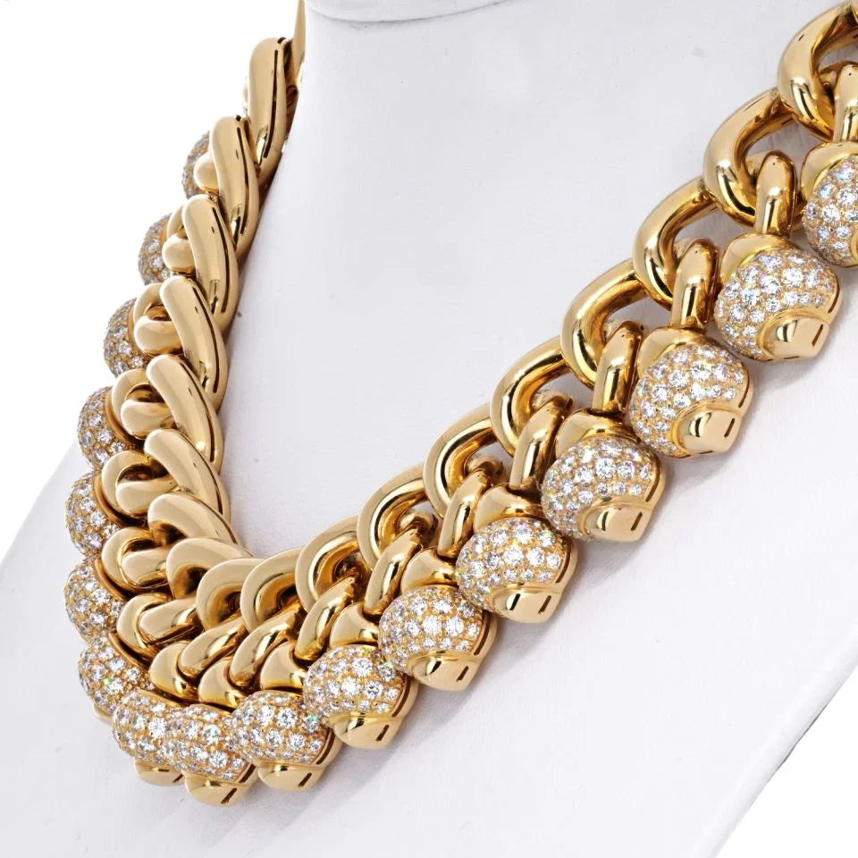 Bvlgari 18K Yellow Gold 50 Carat Diamond Chandra Curb Link Necklace - The Back Vault