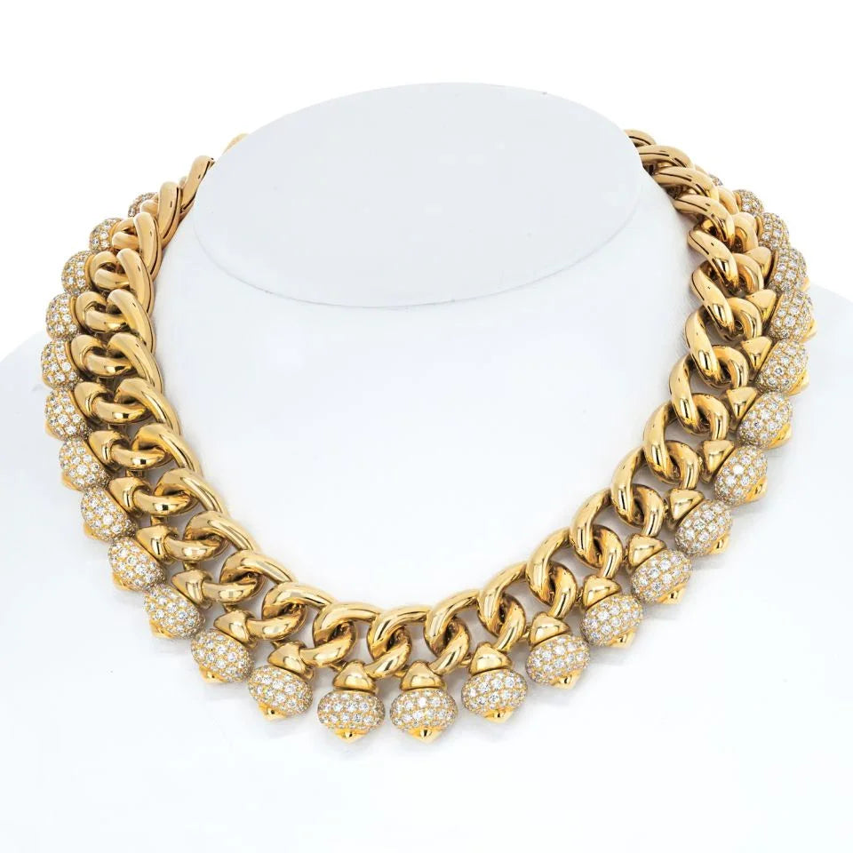 Bvlgari 18K Yellow Gold 50 Carat Diamond Chandra Curb Link Necklace - The Back Vault