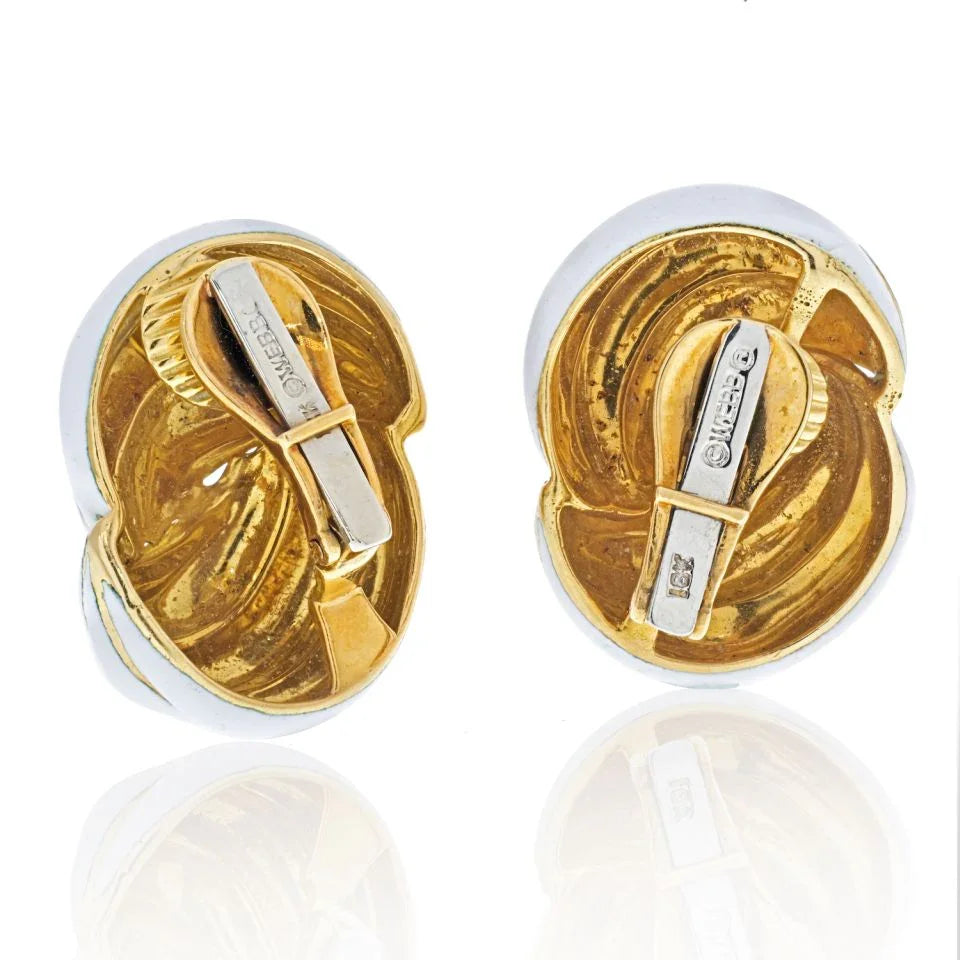 18K Yellow Gold White Enamel Swirl Earrings - The Back Vault