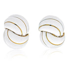 18K Yellow Gold White Enamel Swirl Earrings - The Back Vault