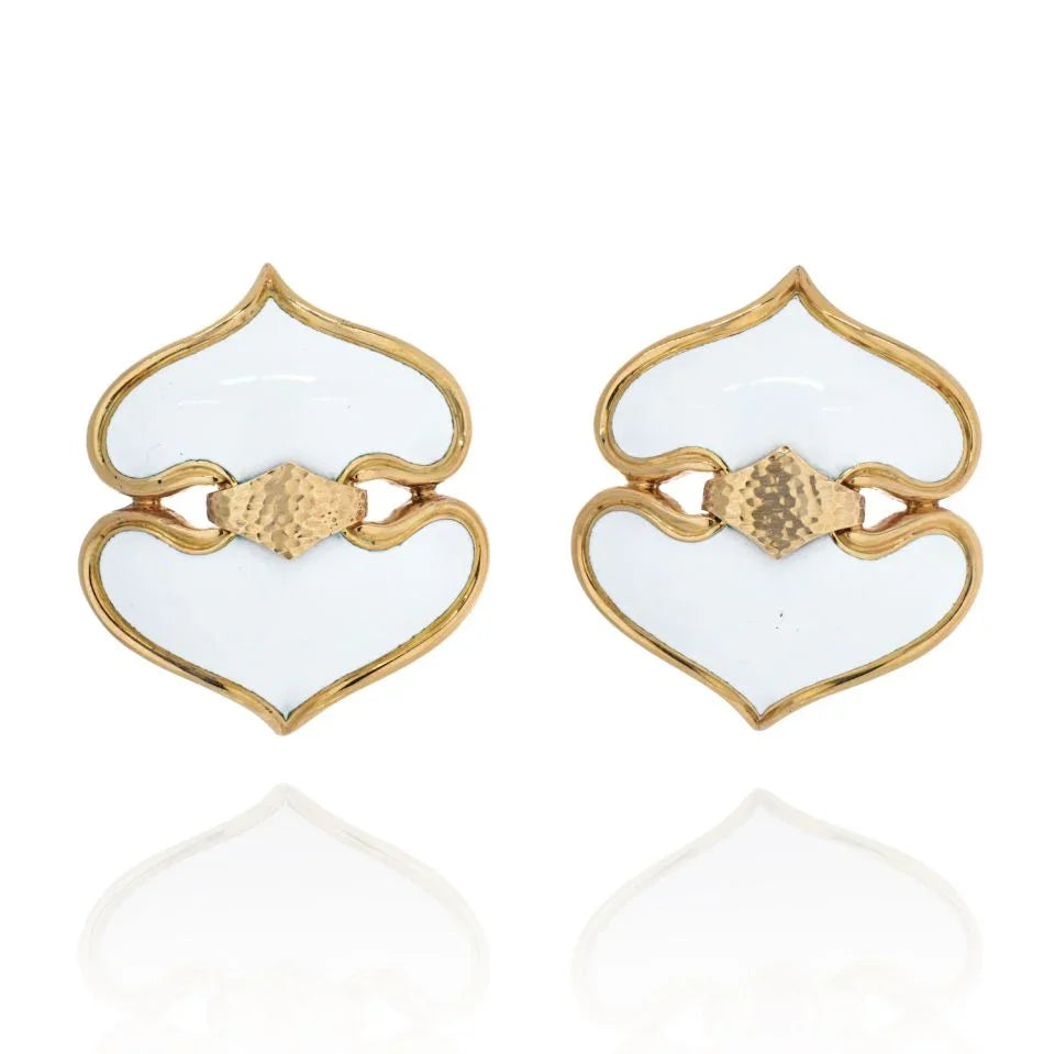 David Webb 18K Yellow Gold White Enamel Onion Dome Earrings - The Back Vault