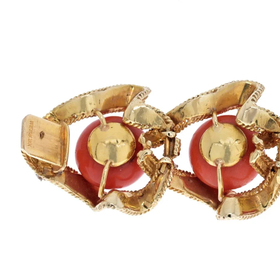 David Webb 18K Yellow Gold Coral And Diamond 1960's Bracelet - The Back Vault