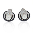 18K Yellow Gold Pearl, Diamond and Black Enamel Clip Earrings - The Back Vault
