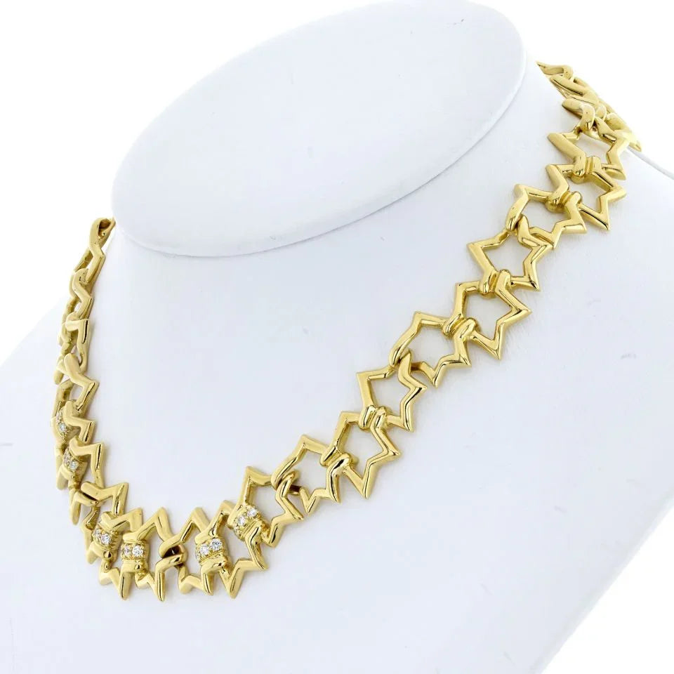 Tiffany & Co. 18K Yellow Gold 1990 Interlocking Star Link Necklace - The Back Vault