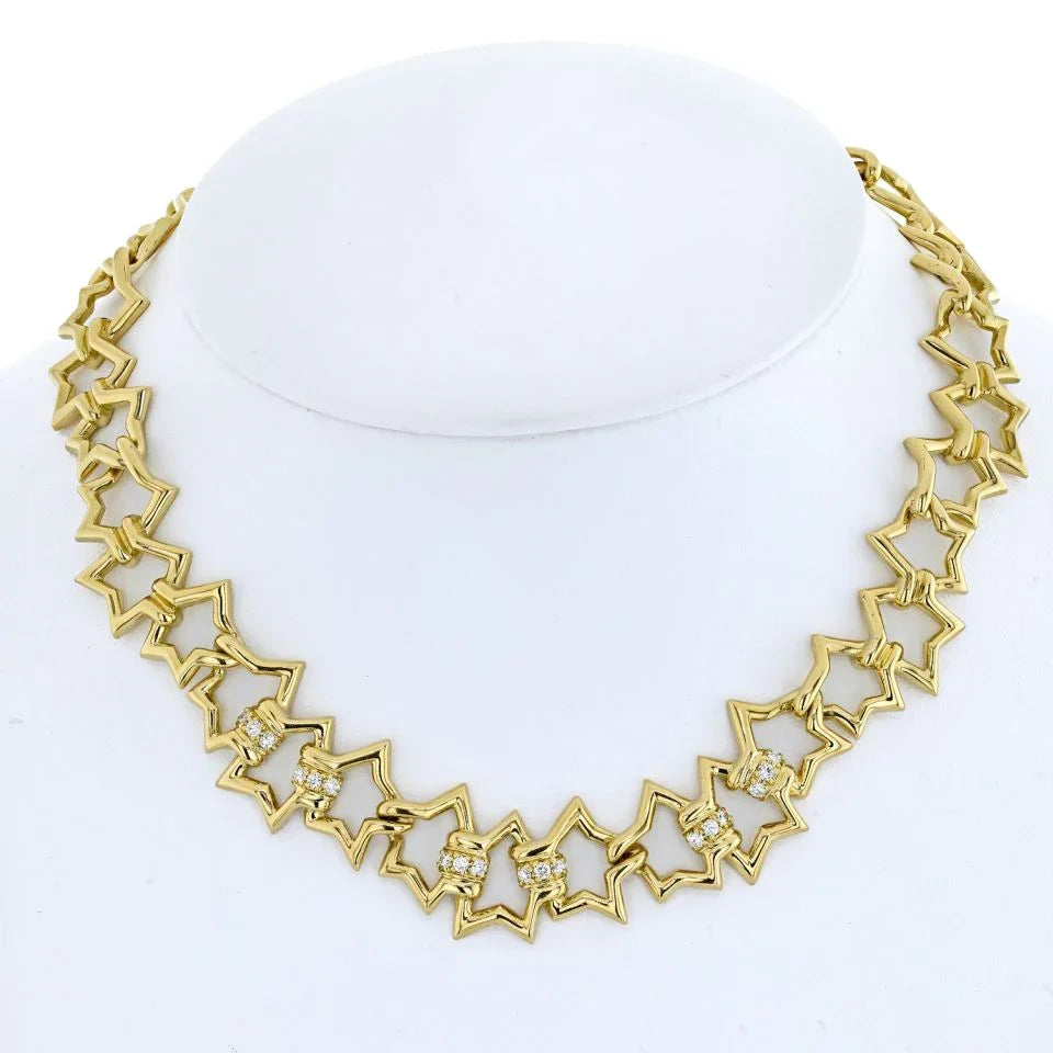 Tiffany & Co. 18K Yellow Gold 1990 Interlocking Star Link Necklace - The Back Vault