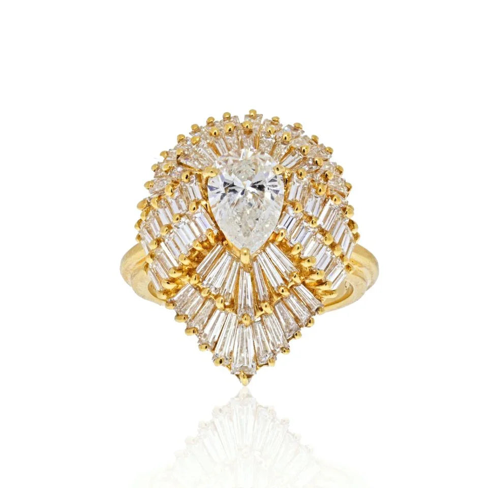 Oscar Heyman 18K Yellow Gold 1.27ct Pear Cut Ballerina Ring - The Back Vault