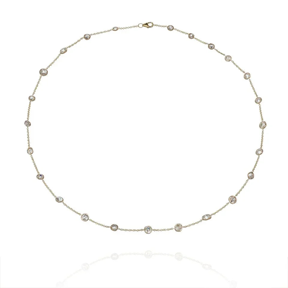 18K Yellow Gold 24 Old Cut Diamonds by the Yard Necklace - The Back Vault