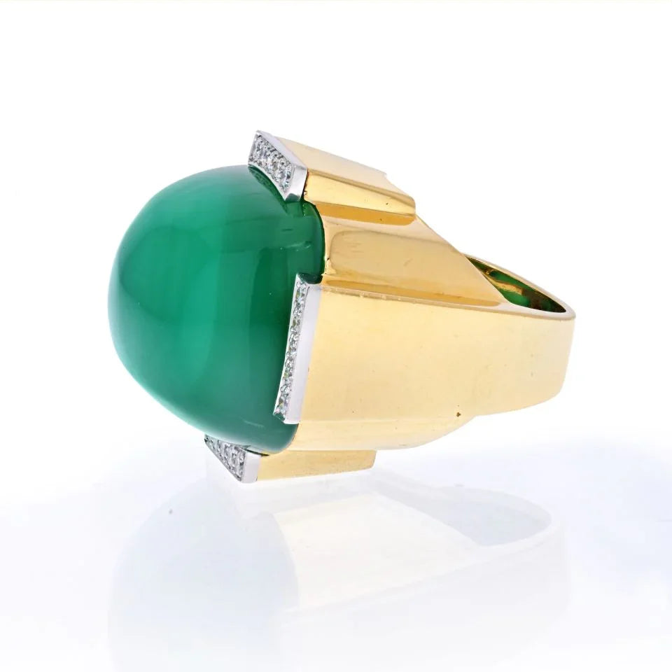 David Webb Platinum & 18K Yellow Gold Large Green Onyx And Diamond Ring - The Back Vault