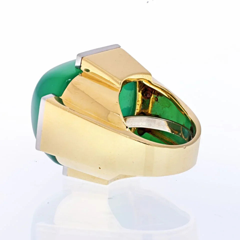 David Webb Platinum & 18K Yellow Gold Large Green Onyx And Diamond Ring - The Back Vault