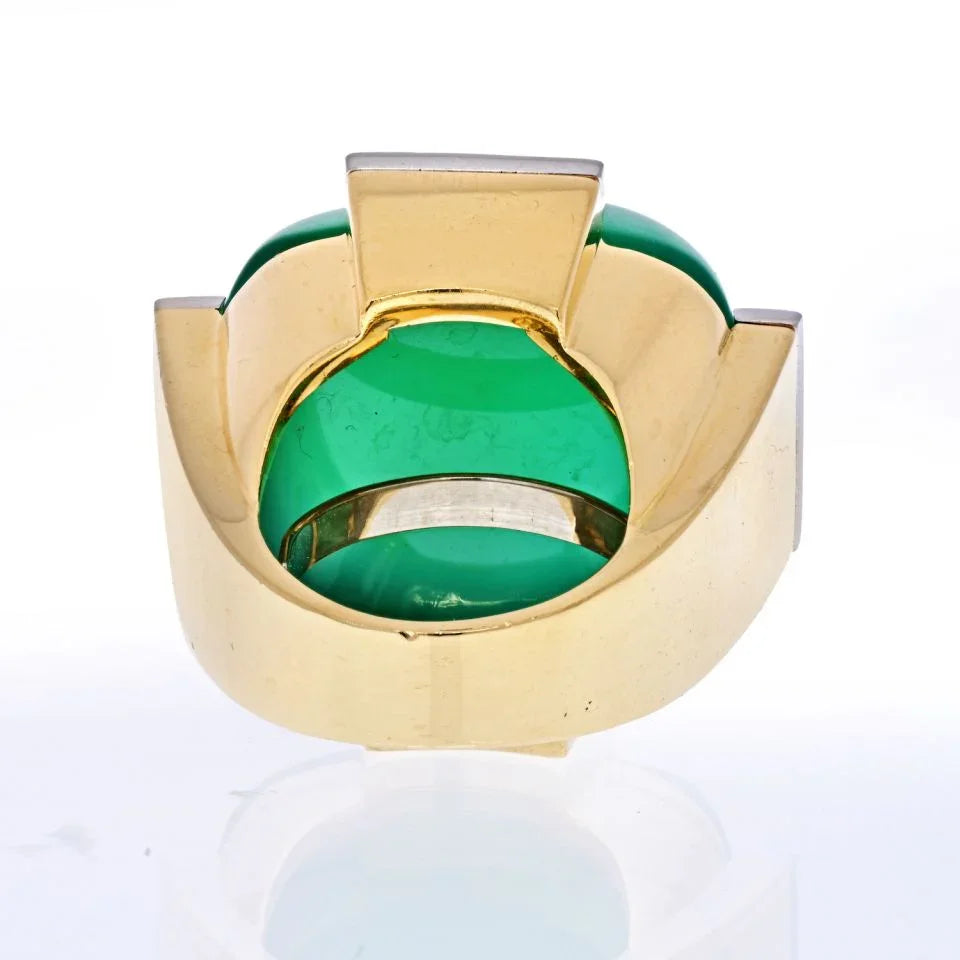 David Webb Platinum & 18K Yellow Gold Large Green Onyx And Diamond Ring - The Back Vault