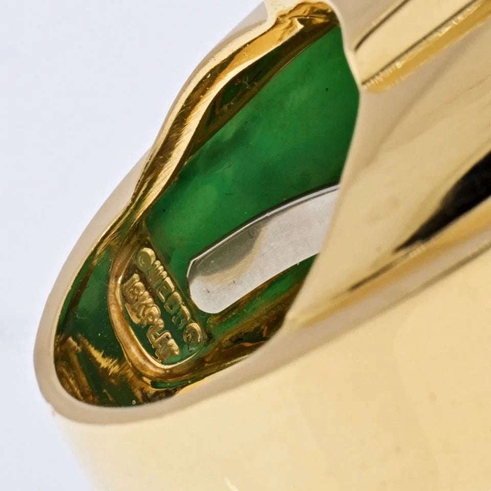 David Webb Platinum & 18K Yellow Gold Large Green Onyx And Diamond Ring - The Back Vault