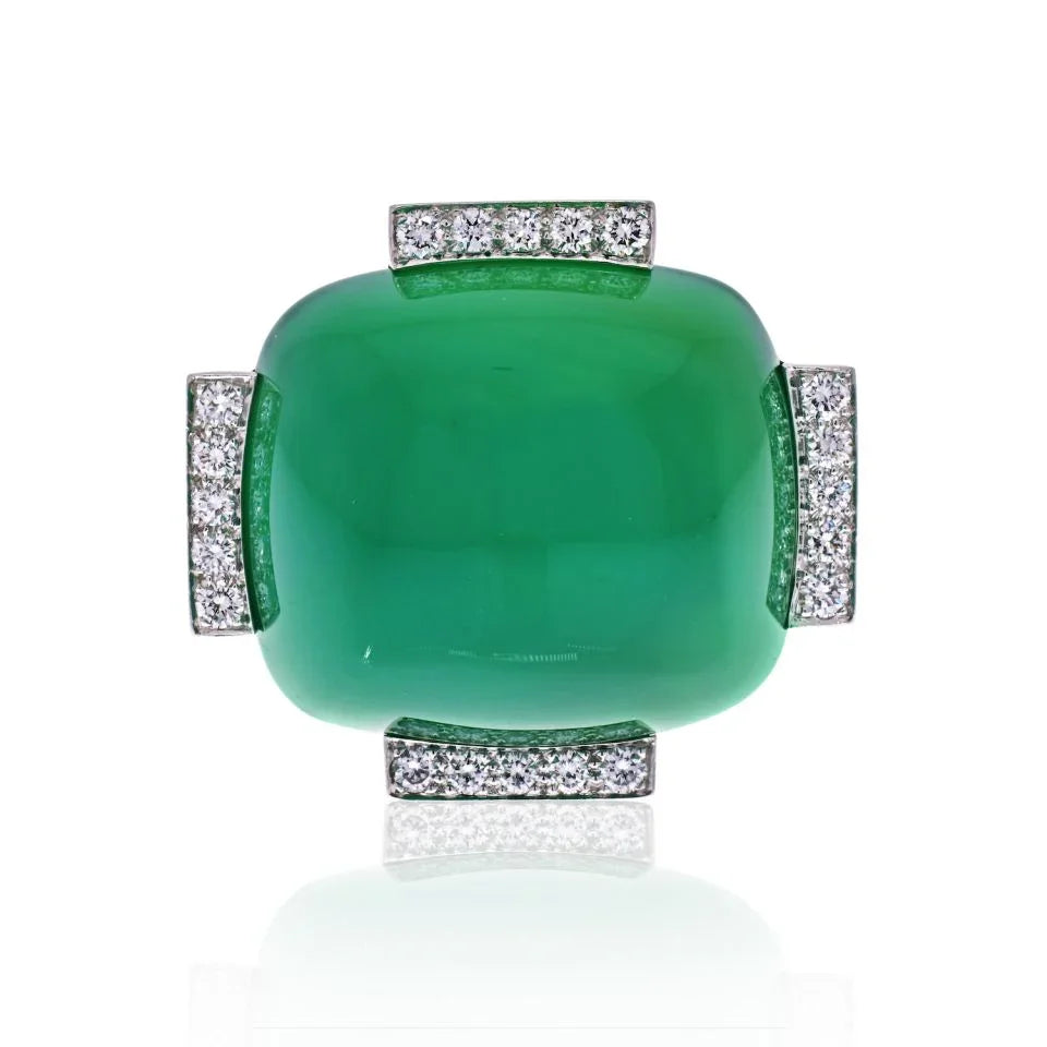 David Webb Platinum & 18K Yellow Gold Large Green Onyx And Diamond Ring - The Back Vault