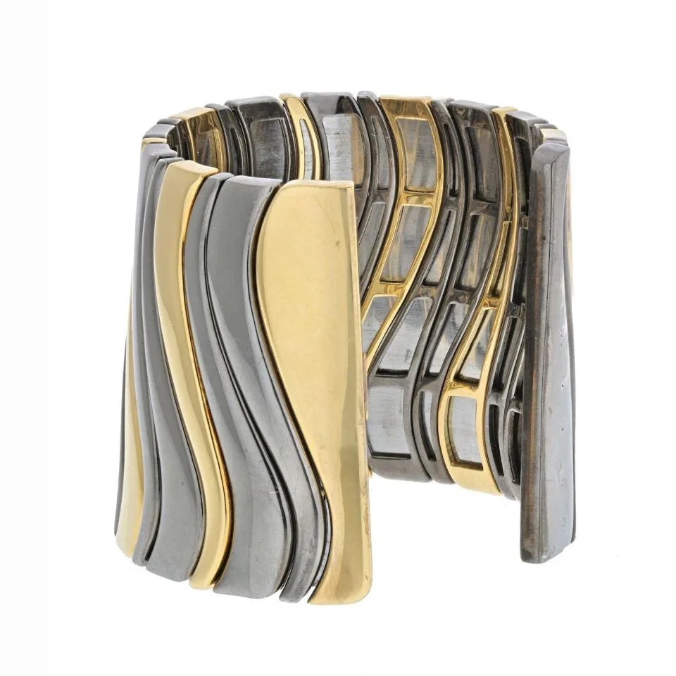 Marina B. 18K Yellow Gold Hematite Large Cuff Bangle Bracelet - The Back Vault