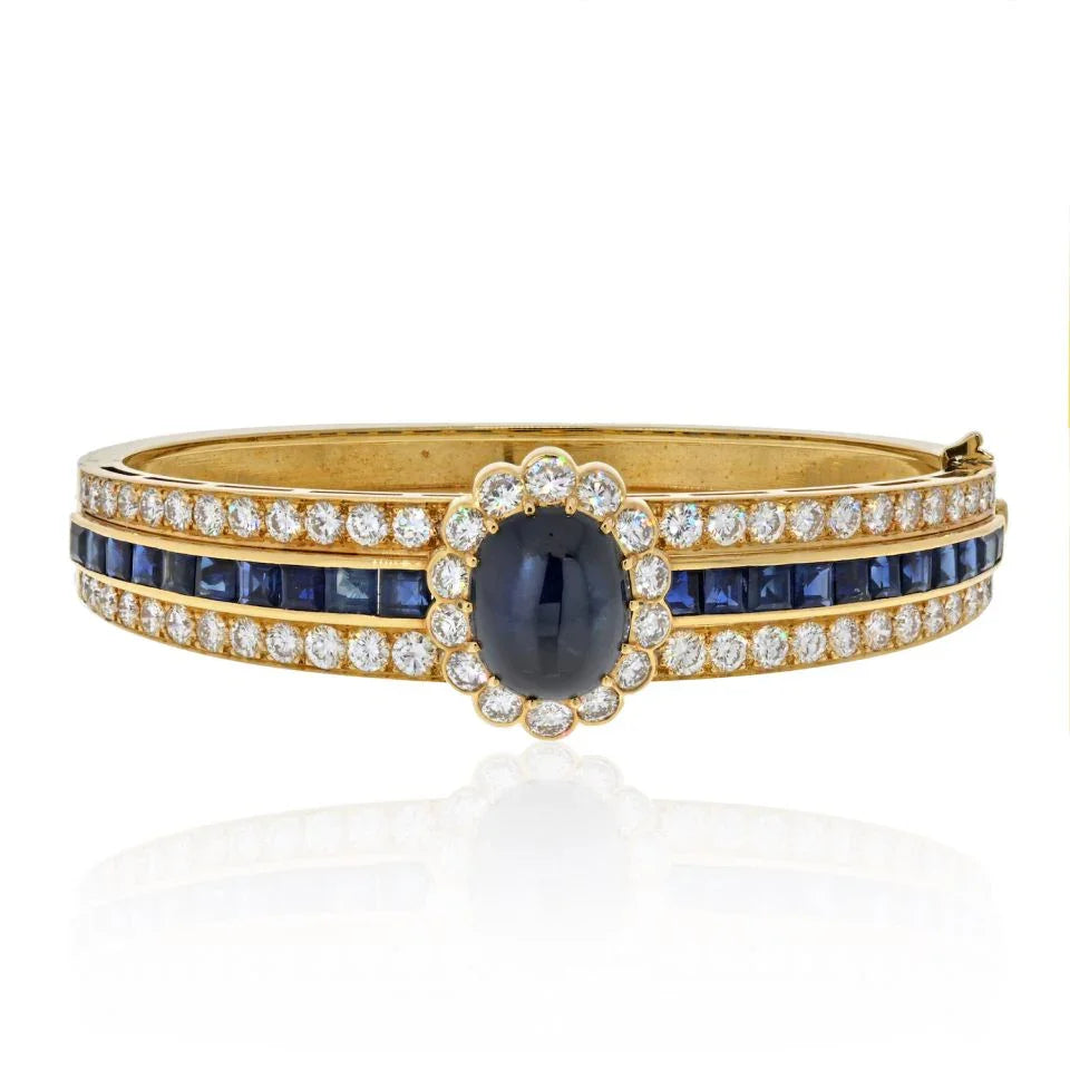 Van Cleef & Arpels 18K Gold Cabochon Sapphire And Diamond Vintage Bracelet - The Back Vault