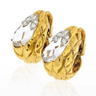 David Webb Platinum & 18K Yellow Gold Rock Crystal Carved Clip On Earrings - The Back Vault