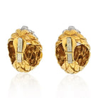David Webb Platinum & 18K Yellow Gold Rock Crystal Carved Clip On Earrings - The Back Vault