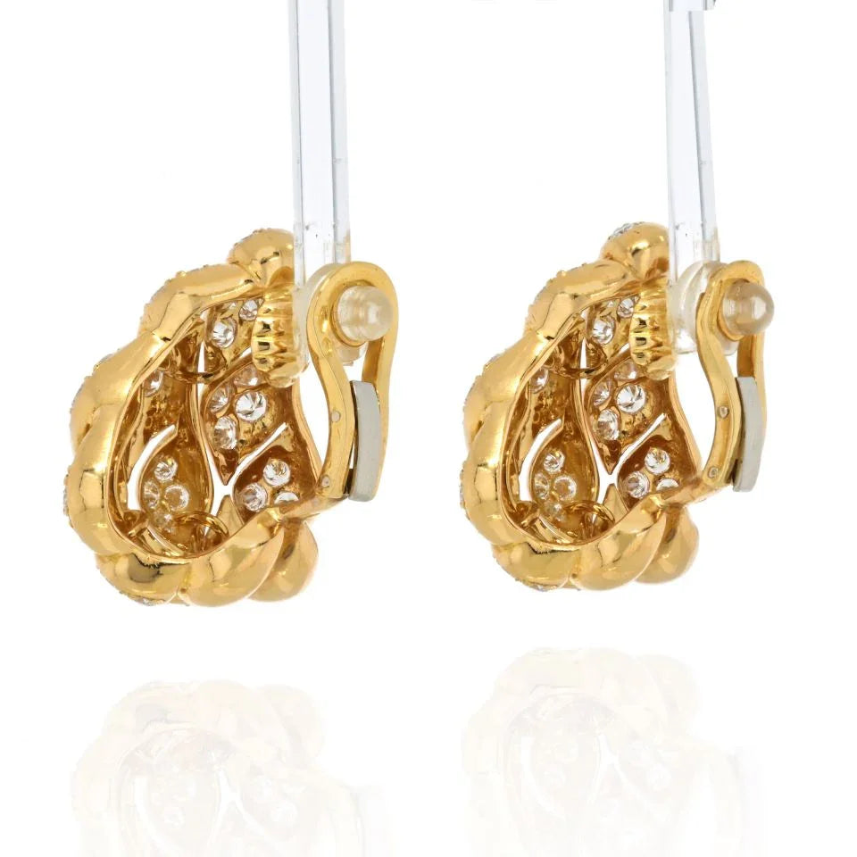 18K Yellow Gold Pyramid Pave Diamond Set Clip Earrings - The Back Vault