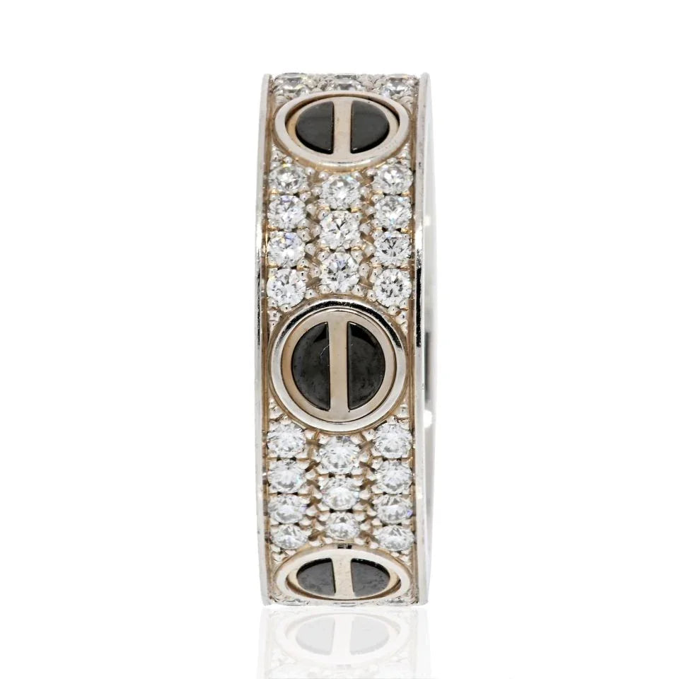 Cartier Love 18K White Gold Diamond And Black Ceramic Band Ring - The Back Vault