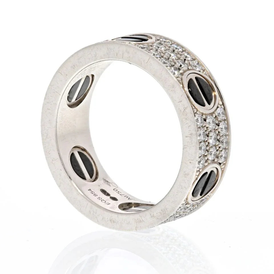 Cartier Love 18K White Gold Diamond And Black Ceramic Band Ring - The Back Vault