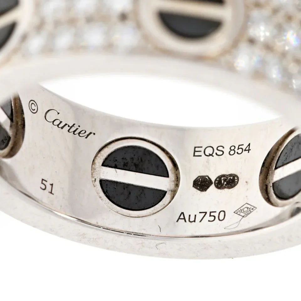 Cartier Love 18K White Gold Diamond And Black Ceramic Band Ring - The Back Vault