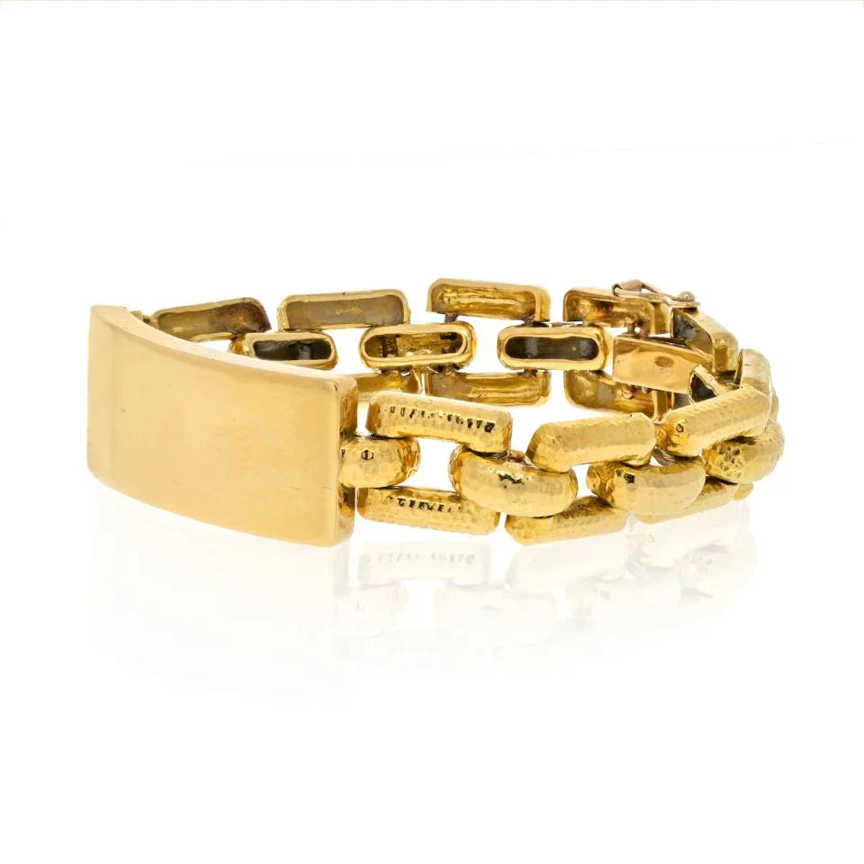 David Webb 18K Yellow Gold Square Open Link Nameplate Bracelet - The Back Vault