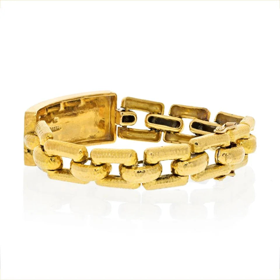David Webb 18K Yellow Gold Square Open Link Nameplate Bracelet - The Back Vault