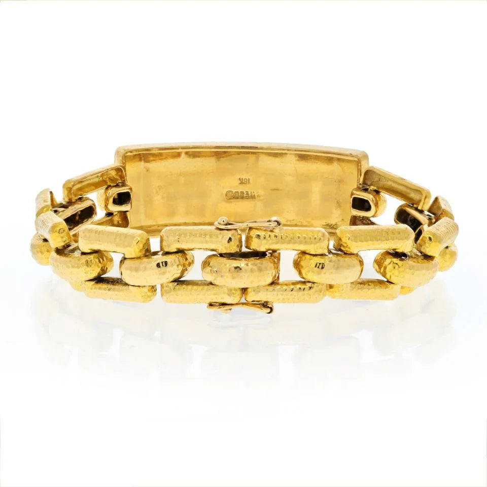 David Webb 18K Yellow Gold Square Open Link Nameplate Bracelet - The Back Vault